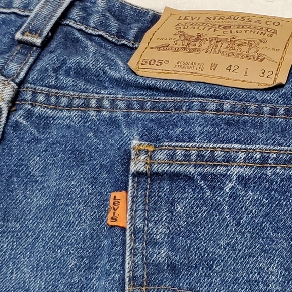 VINTAGE Levi's 505 Orange Tab Dark Wash Stone Wash Regular Fit Straight Leg Jean - Picture 10 of 11